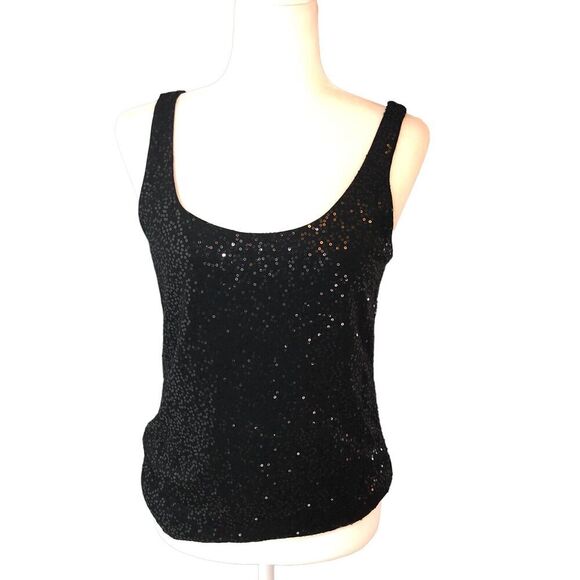 Talbots Top Womens Size M Black Pullover Sequined Sparkle Night Out Layering - Picture 2 of 9